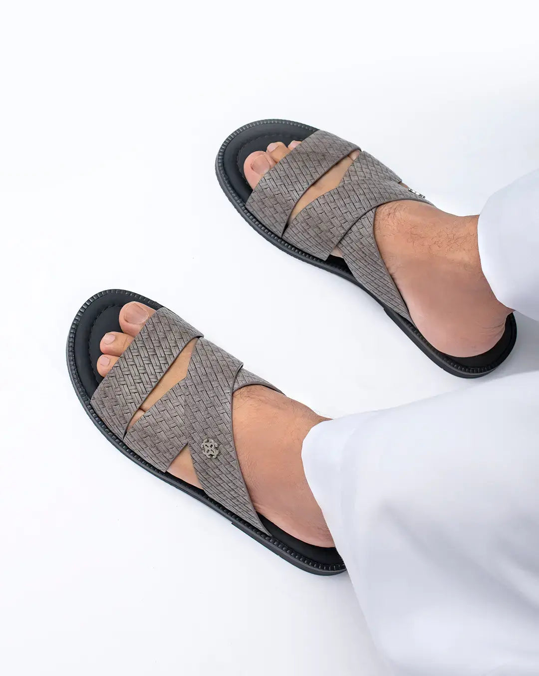 Two Tone Leather Finish Flat Sandals