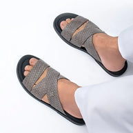 Two Tone Leather Finish Flat Sandals