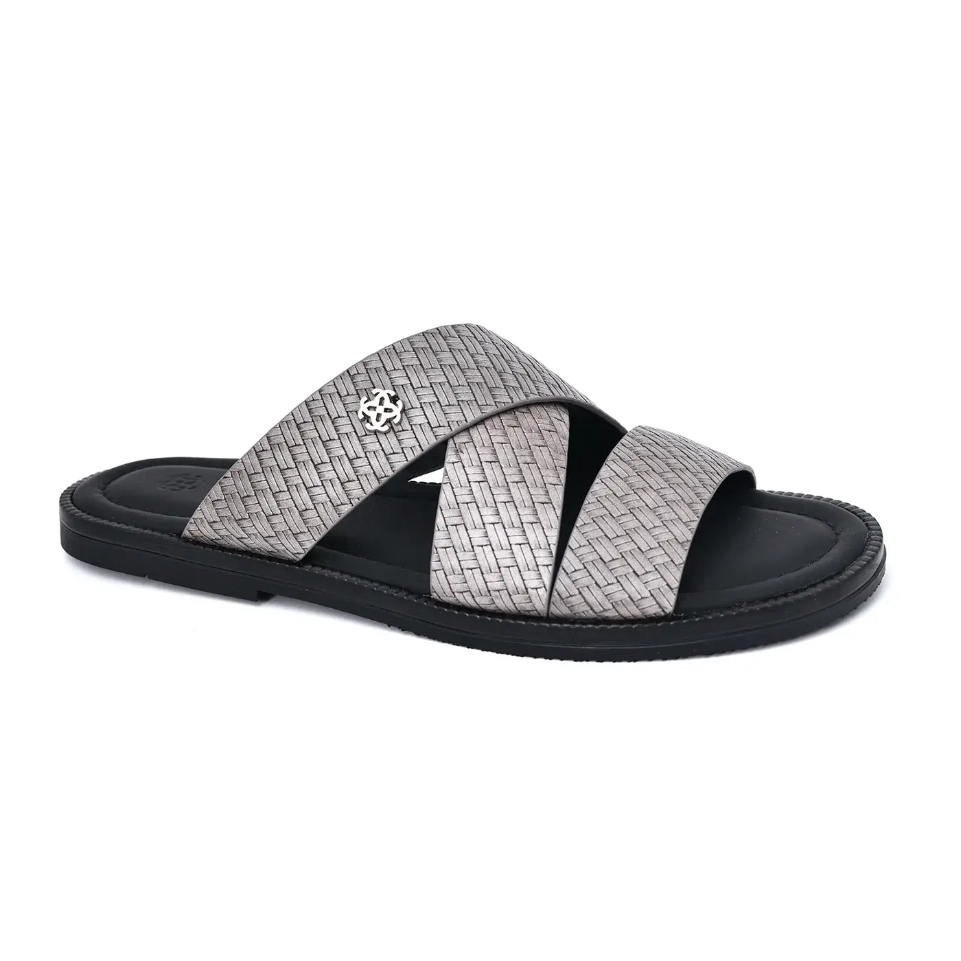 Two Tone Leather Finish Flat Sandals