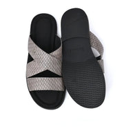 Two Tone Leather Finish Flat Sandals