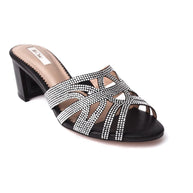 Chic Crystal Block Heel Women Slippers