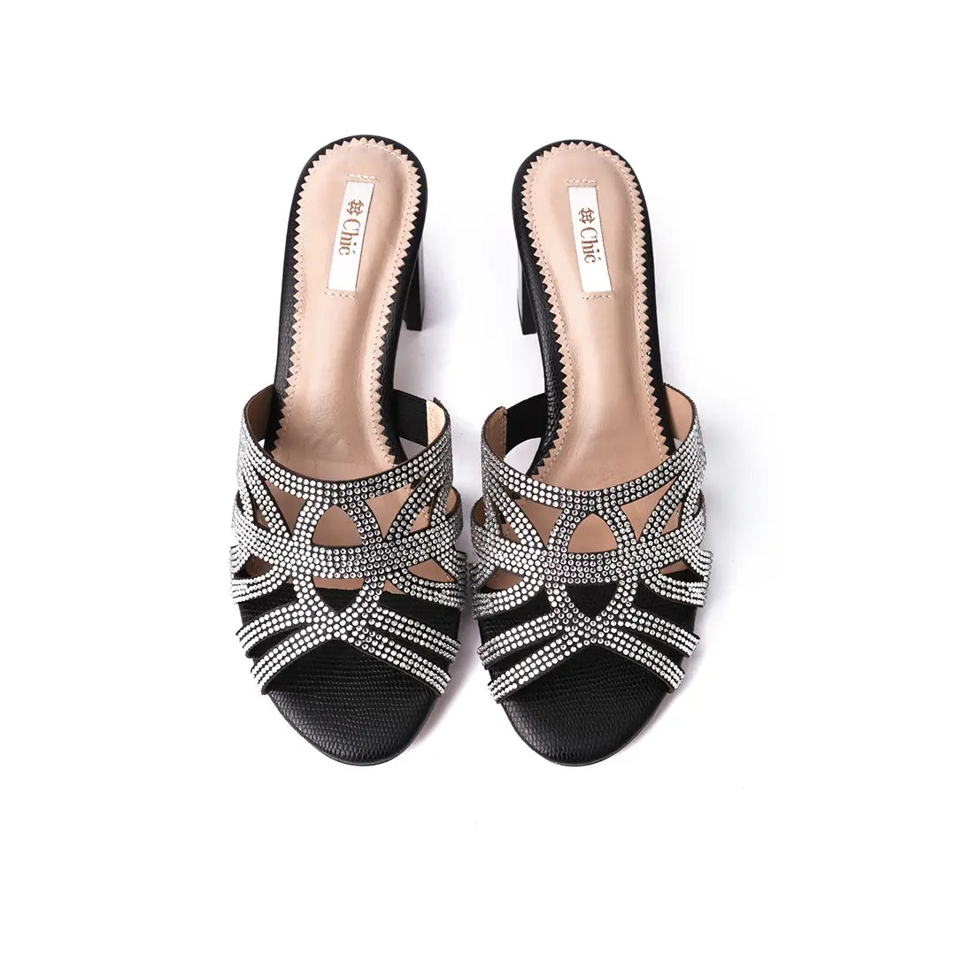 Chic Crystal Block Heel Women Slippers