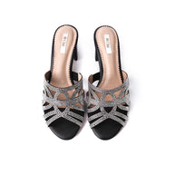 Chic Crystal Block Heel Women Slippers