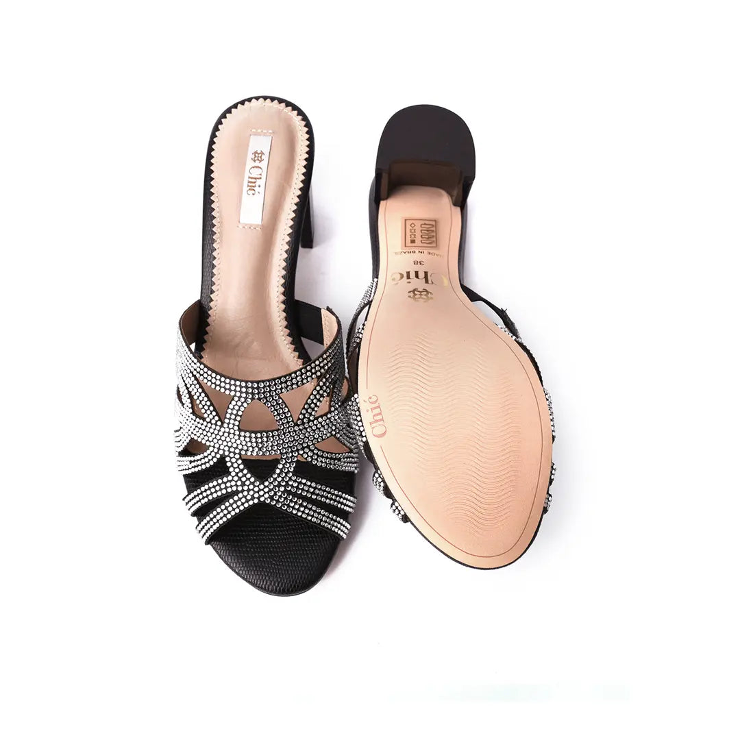 Chic Crystal Block Heel Women Slippers