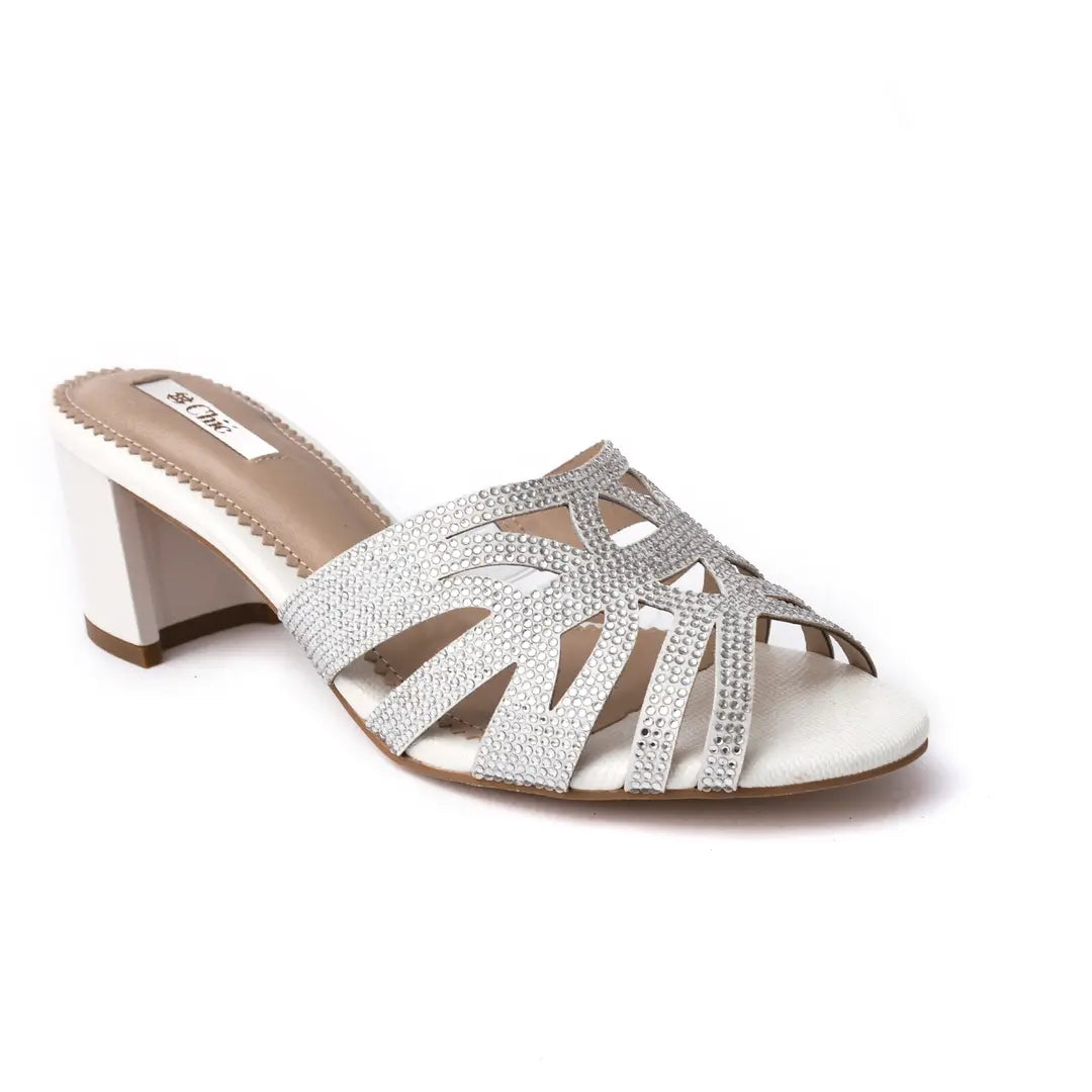 Chic Crystal Block Heel Women Slippers