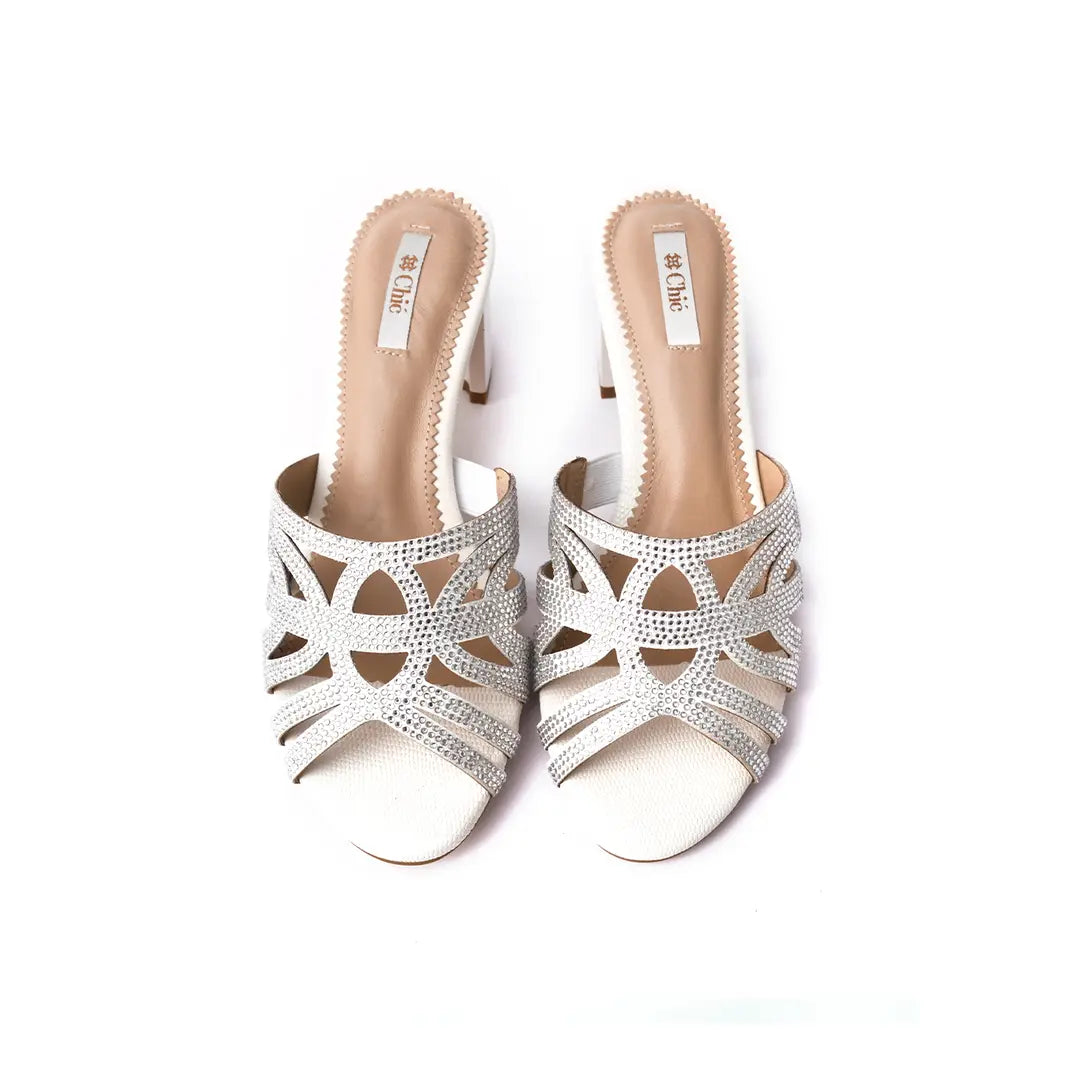 Chic Crystal Block Heel Women Slippers