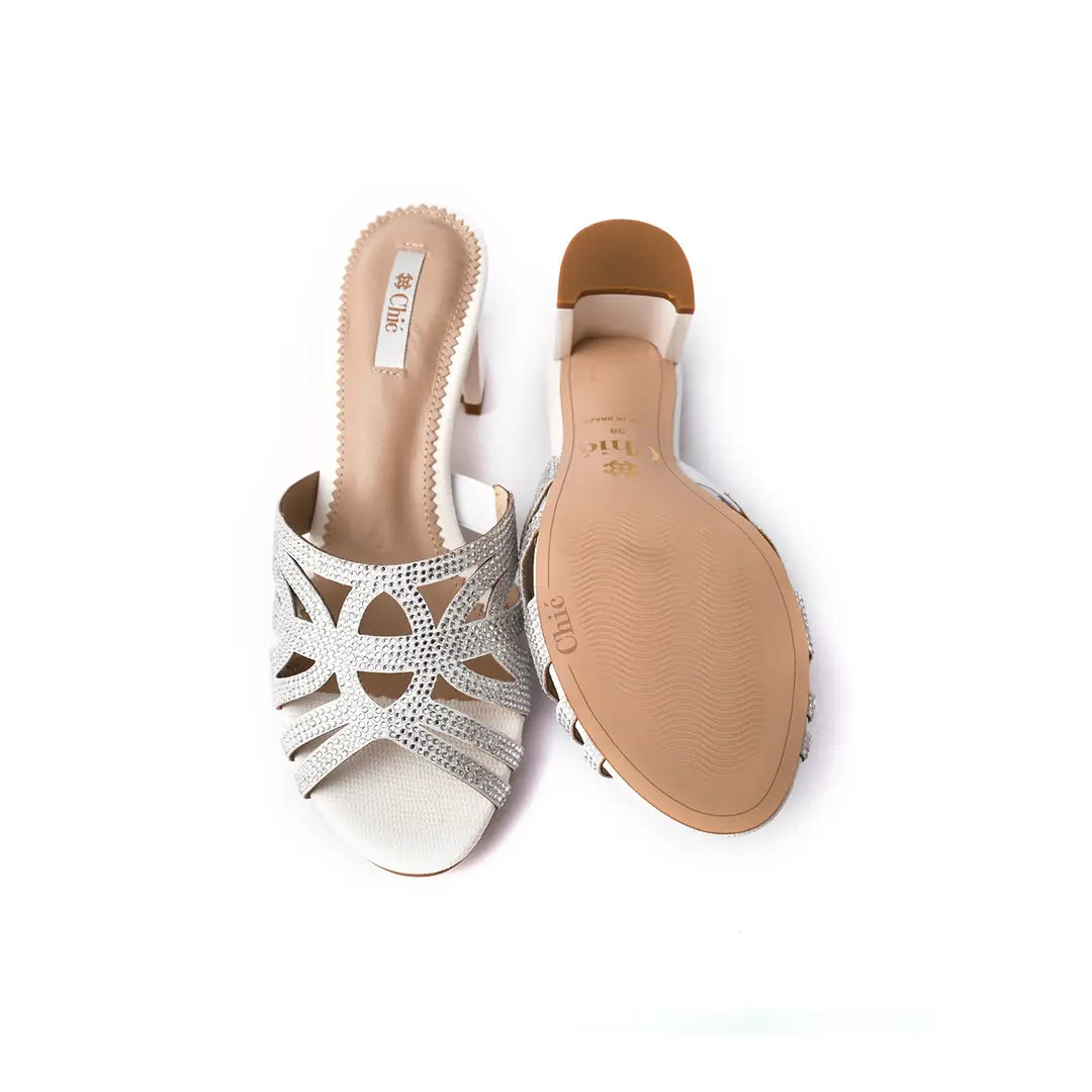 Chic Crystal Block Heel Women Slippers