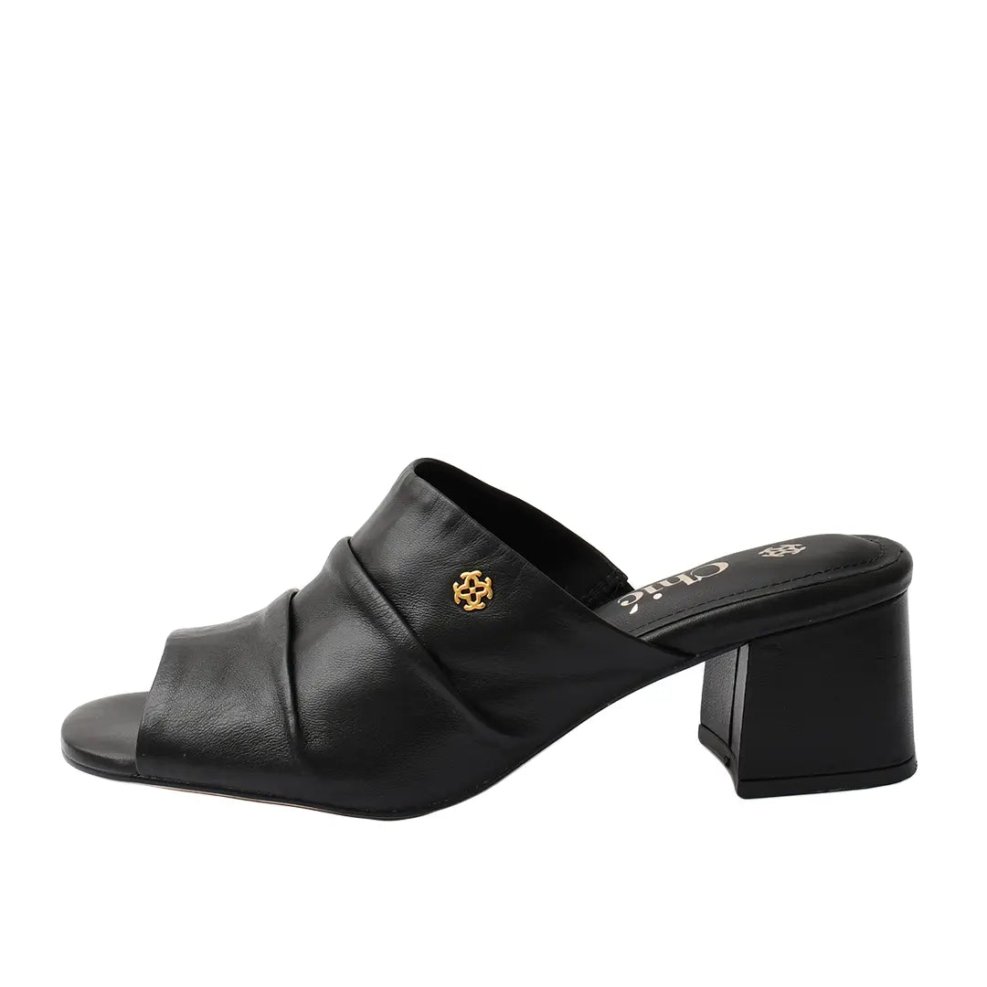 Chic Soft Leather Block Heel Slipper for Women