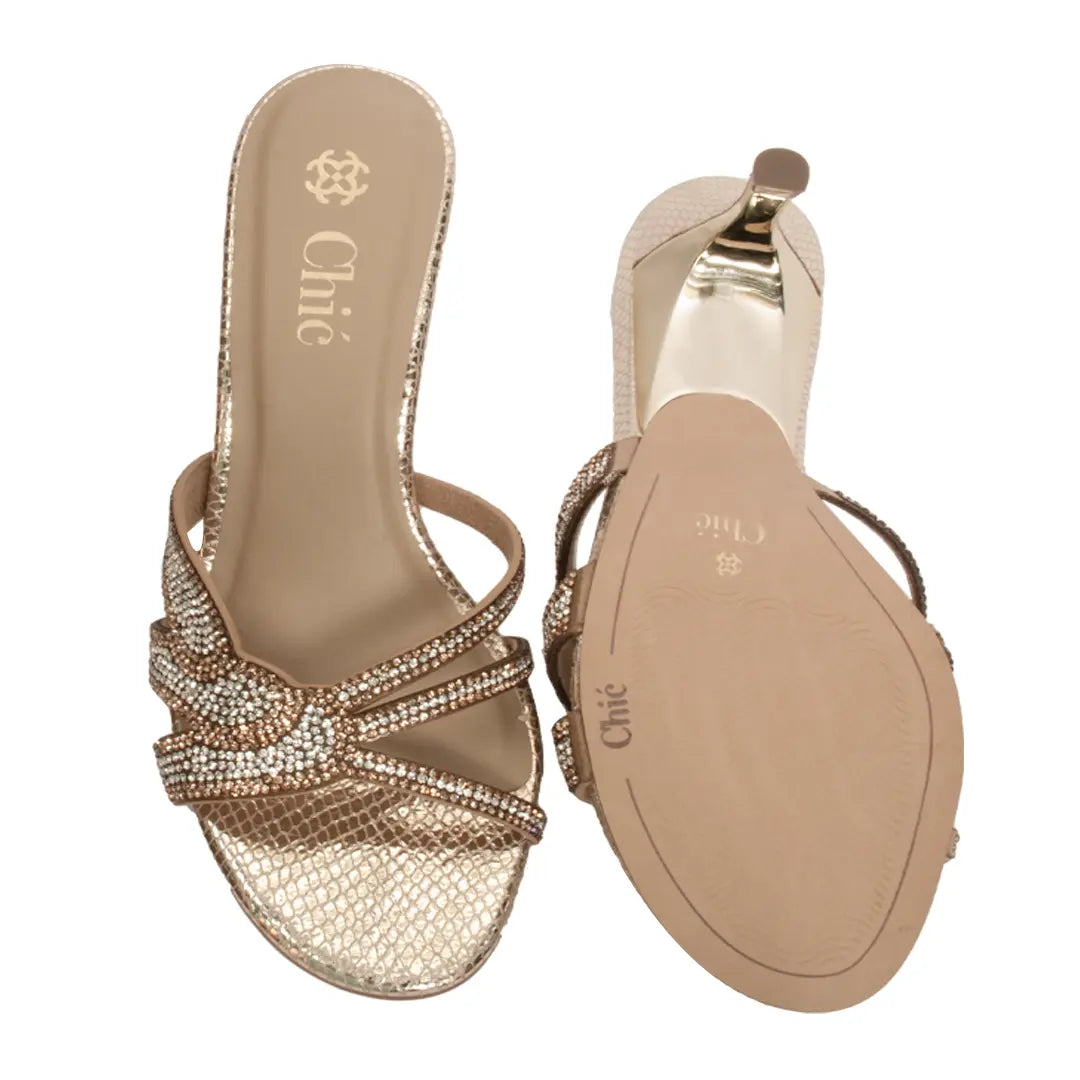 Crystal Embellished Kitten Heel Slipper