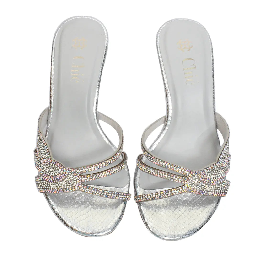 Crystal Embellished Kitten Heel Slipper