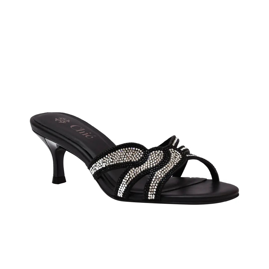 Crystal Embellished Kitten Heel Slipper in Nappa Leather