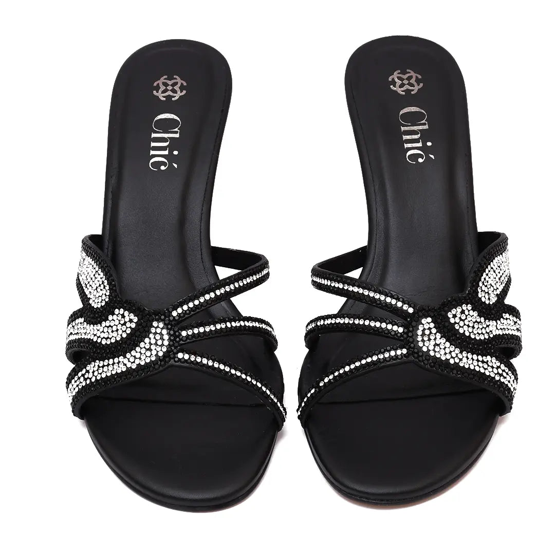 Crystal Embellished Kitten Heel Slipper in Nappa Leather