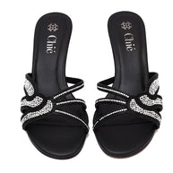 Crystal Embellished Kitten Heel Slipper in Nappa Leather