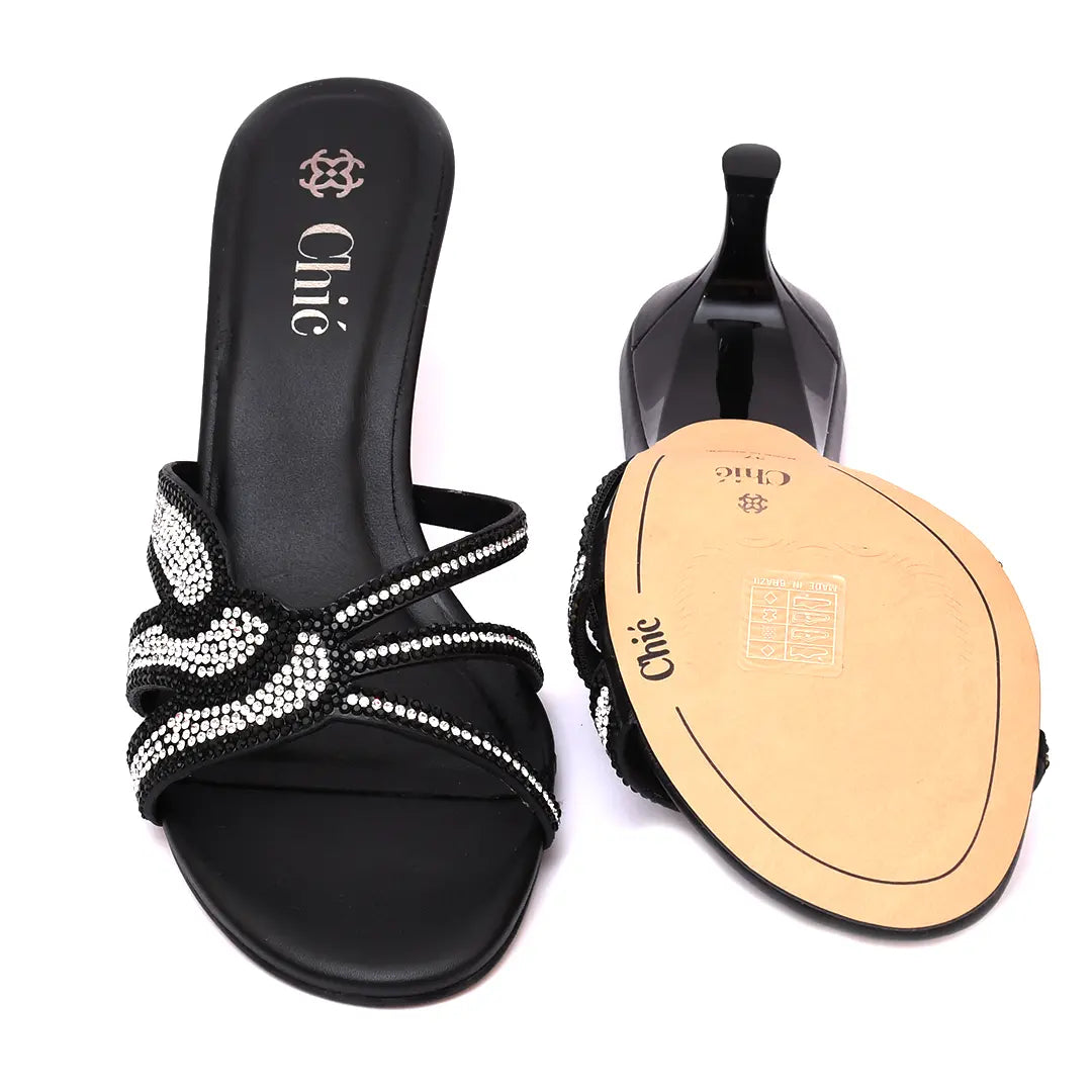 Crystal Embellished Kitten Heel Slipper in Nappa Leather
