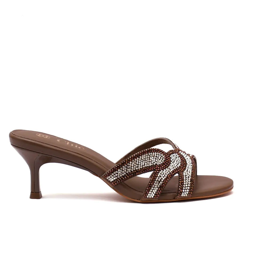 Crystal Embellished Kitten Heel Slipper in Nappa Leather