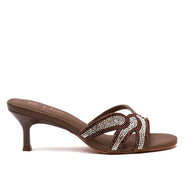 Crystal Embellished Kitten Heel Slipper in Nappa Leather