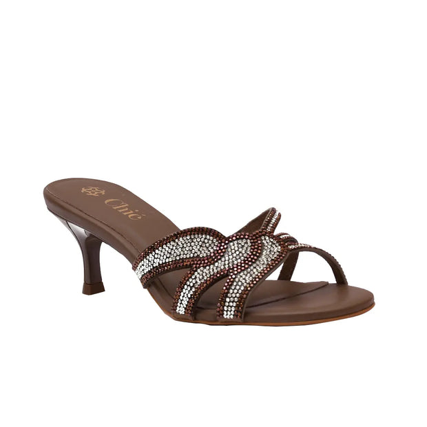 Crystal Embellished Kitten Heel Slipper in Nappa Leather