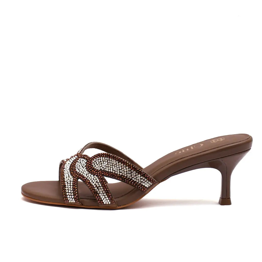 Crystal Embellished Kitten Heel Slipper in Nappa Leather