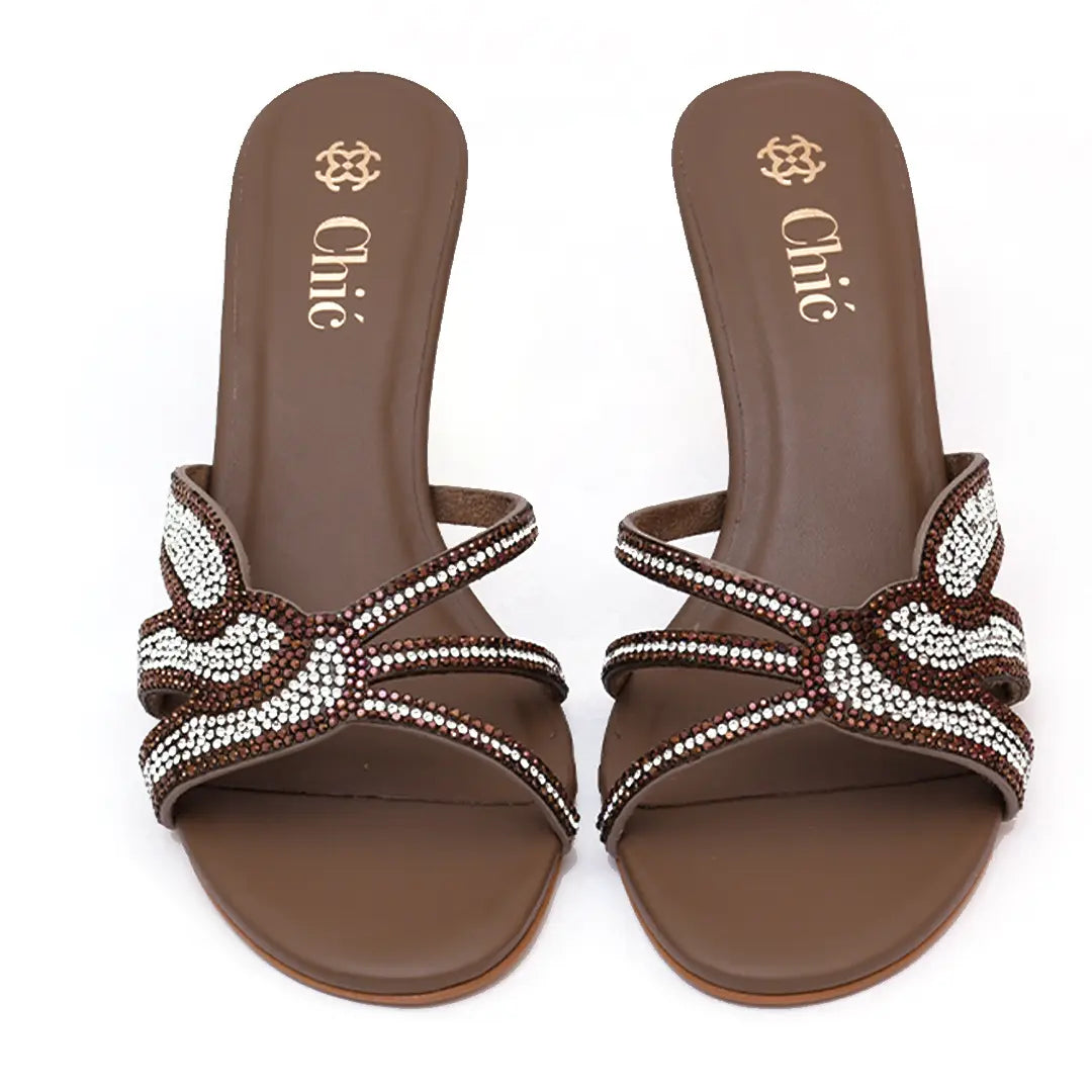 Crystal Embellished Kitten Heel Slipper in Nappa Leather