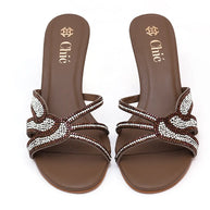 Crystal Embellished Kitten Heel Slipper in Nappa Leather
