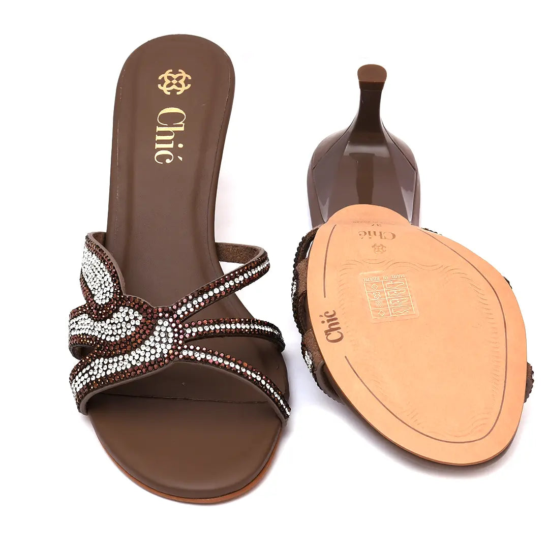 Crystal Embellished Kitten Heel Slipper in Nappa Leather