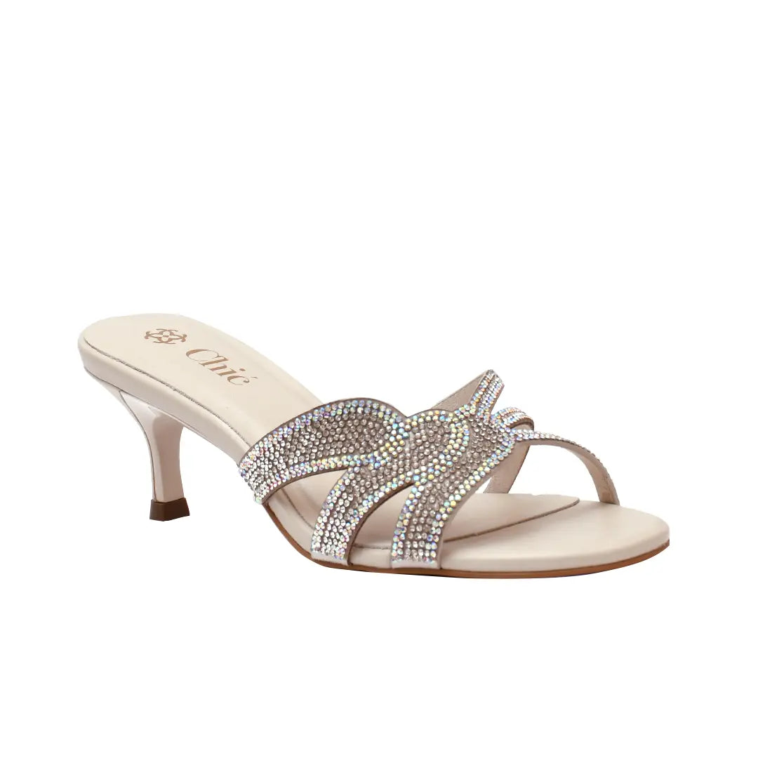 Crystal Embellished Kitten Heel Slipper in Nappa Leather