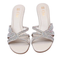 Crystal Embellished Kitten Heel Slipper in Nappa Leather