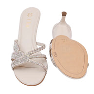 Crystal Embellished Kitten Heel Slipper in Nappa Leather
