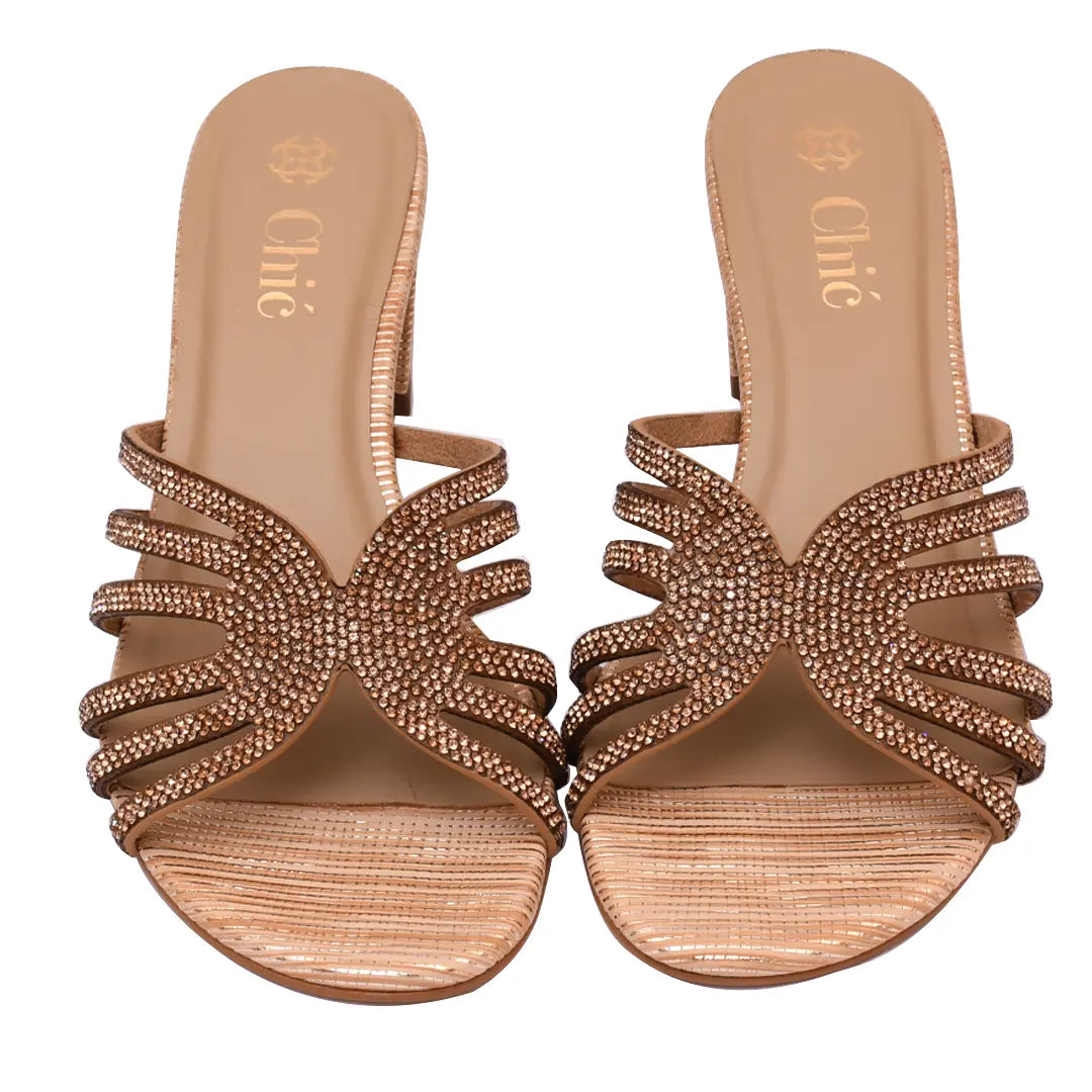 Crystal Embellished Open-Toe Block Heel Slipper