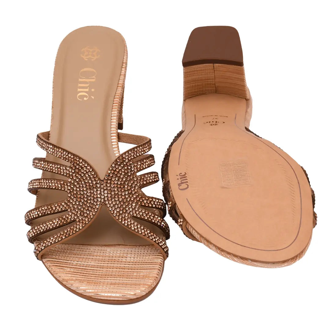 Crystal Embellished Open-Toe Block Heel Slipper