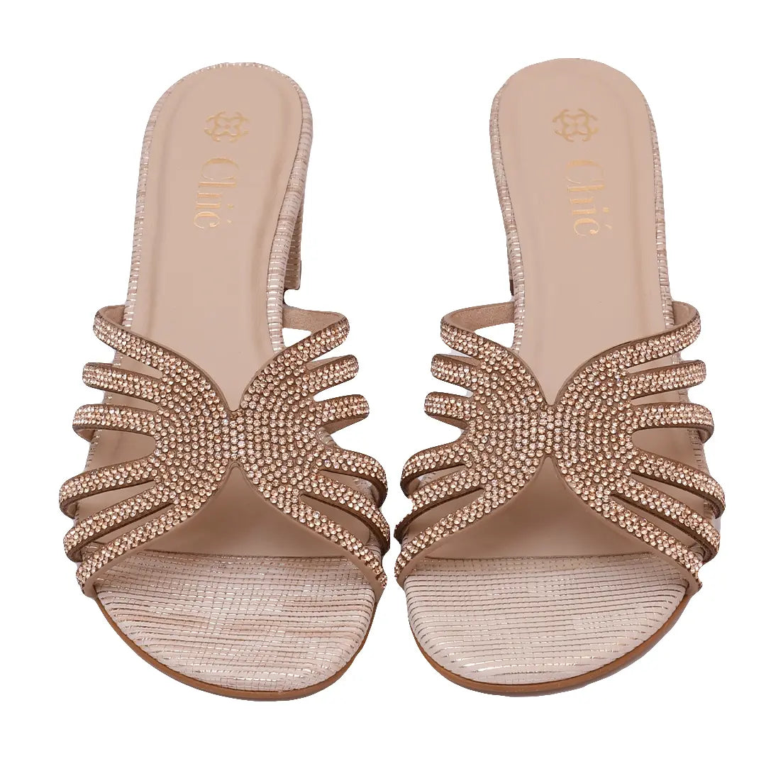Crystal Embellished Open-Toe Block Heel Slipper