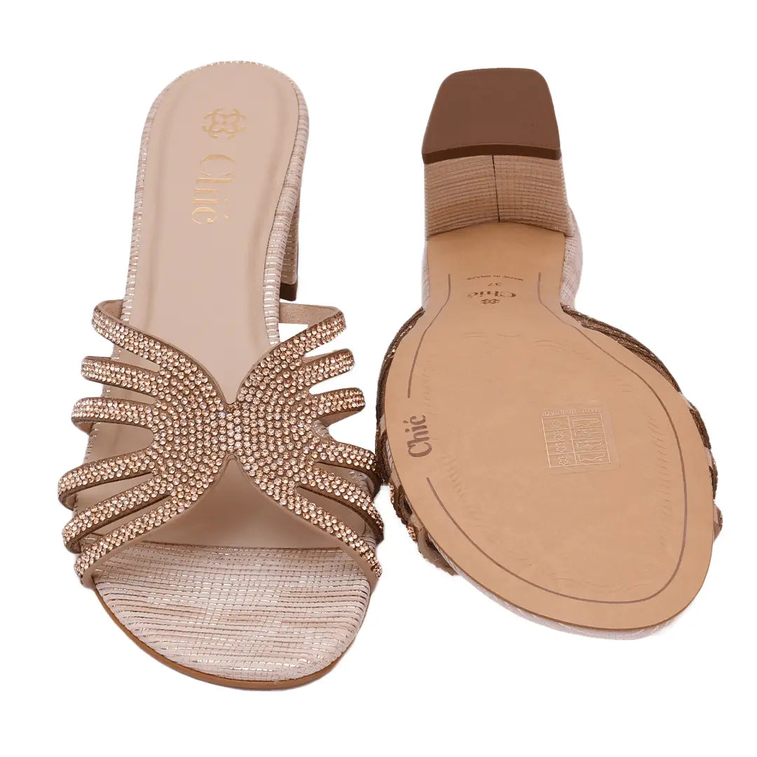 Crystal Embellished Open-Toe Block Heel Slipper
