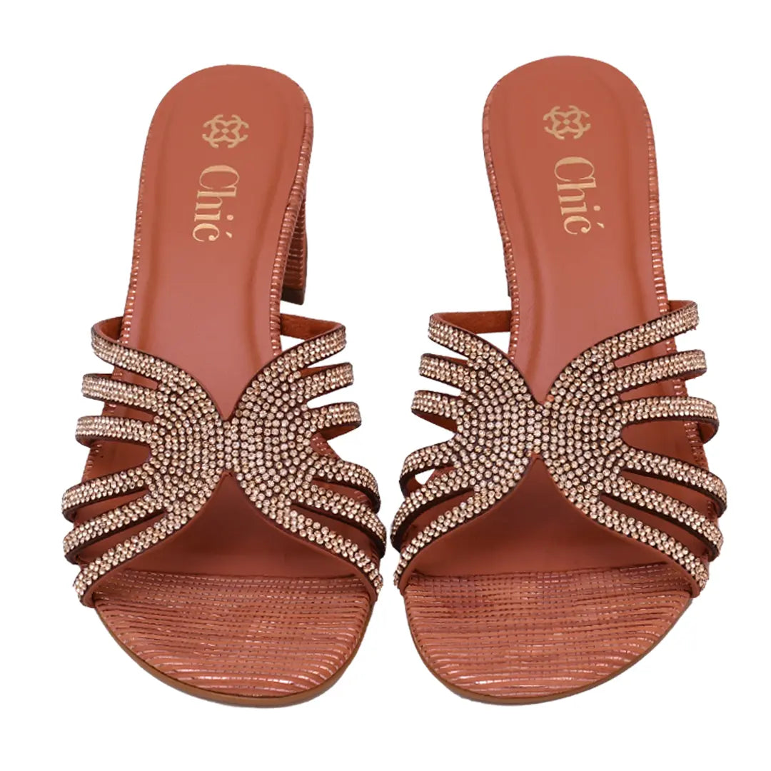 Crystal Embellished Open-Toe Block Heel Slipper