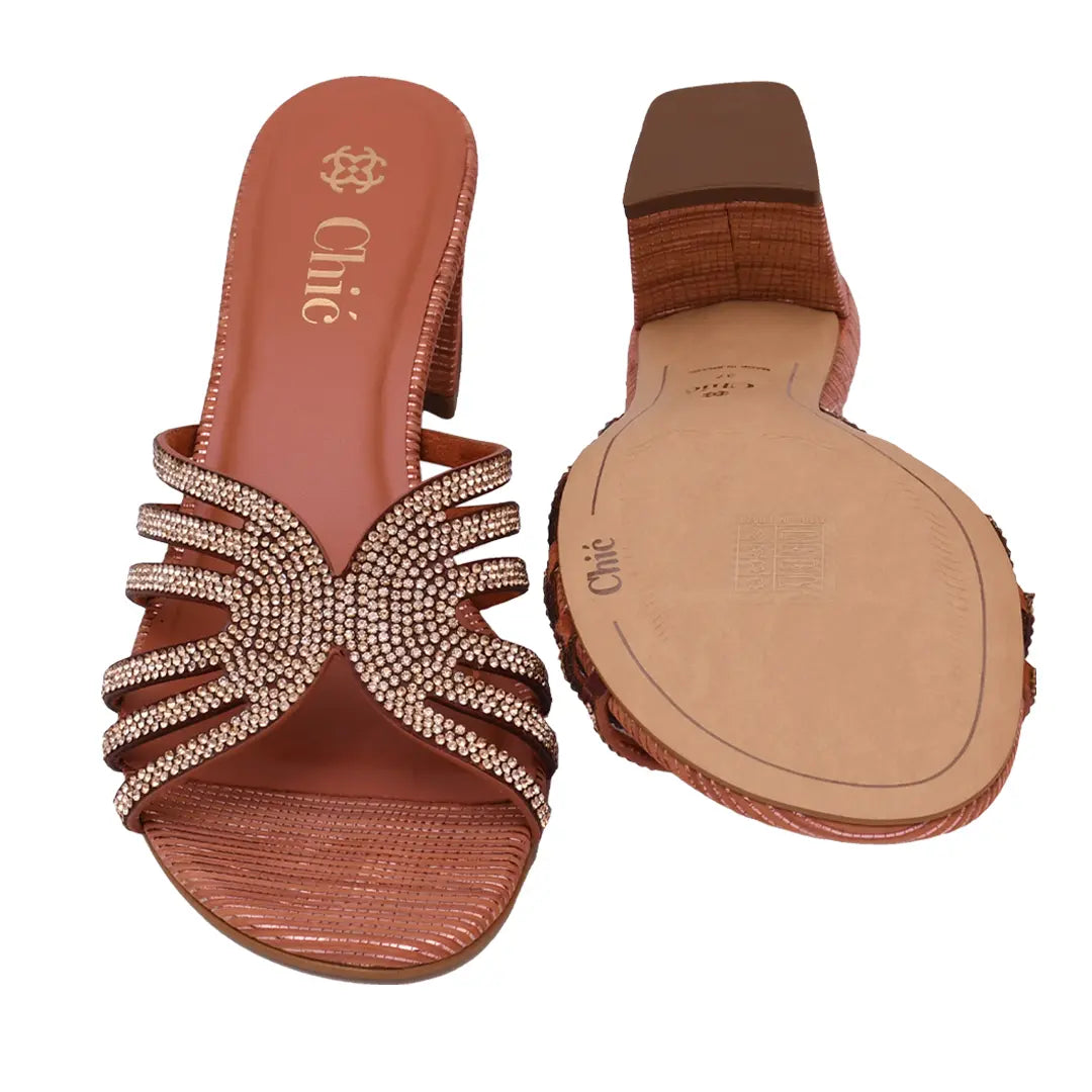 Crystal Embellished Open-Toe Block Heel Slipper