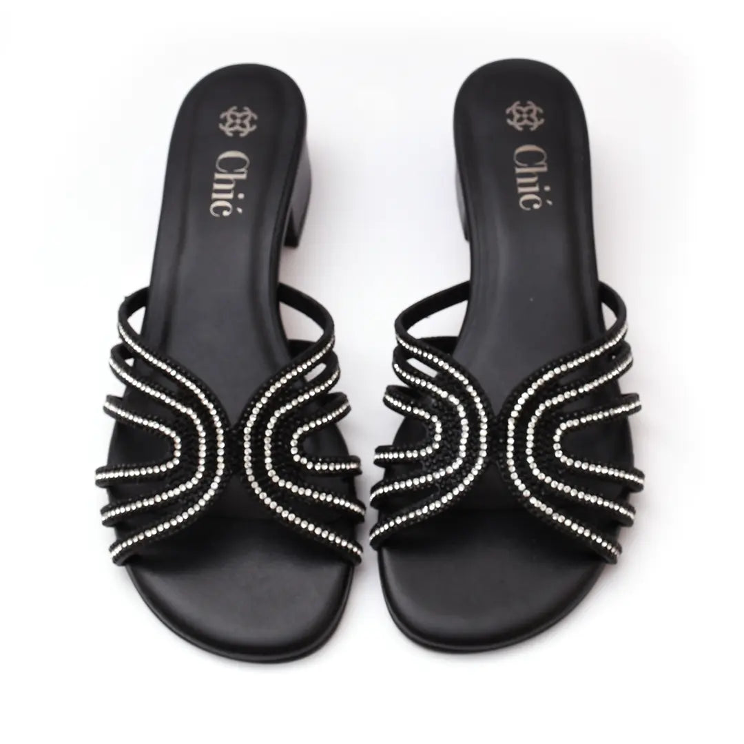 Crystal Embellished Block Heel Slipper