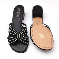 Crystal Embellished Block Heel Slipper