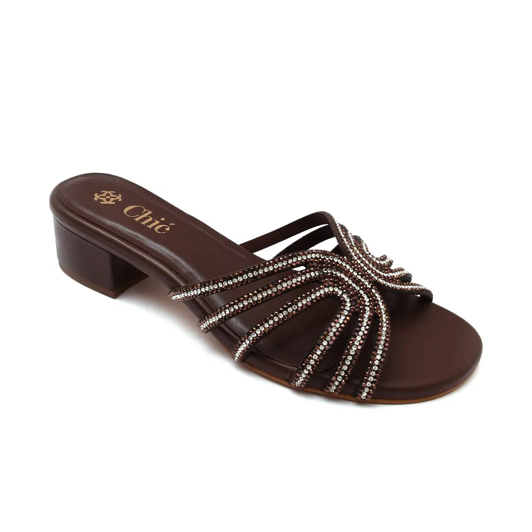 Crystal Embellished Block Heel Slipper