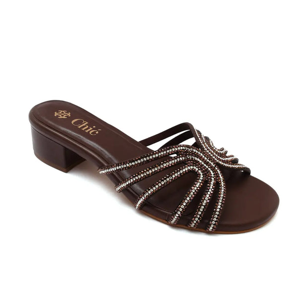 Crystal Embellished Block Heel Slipper