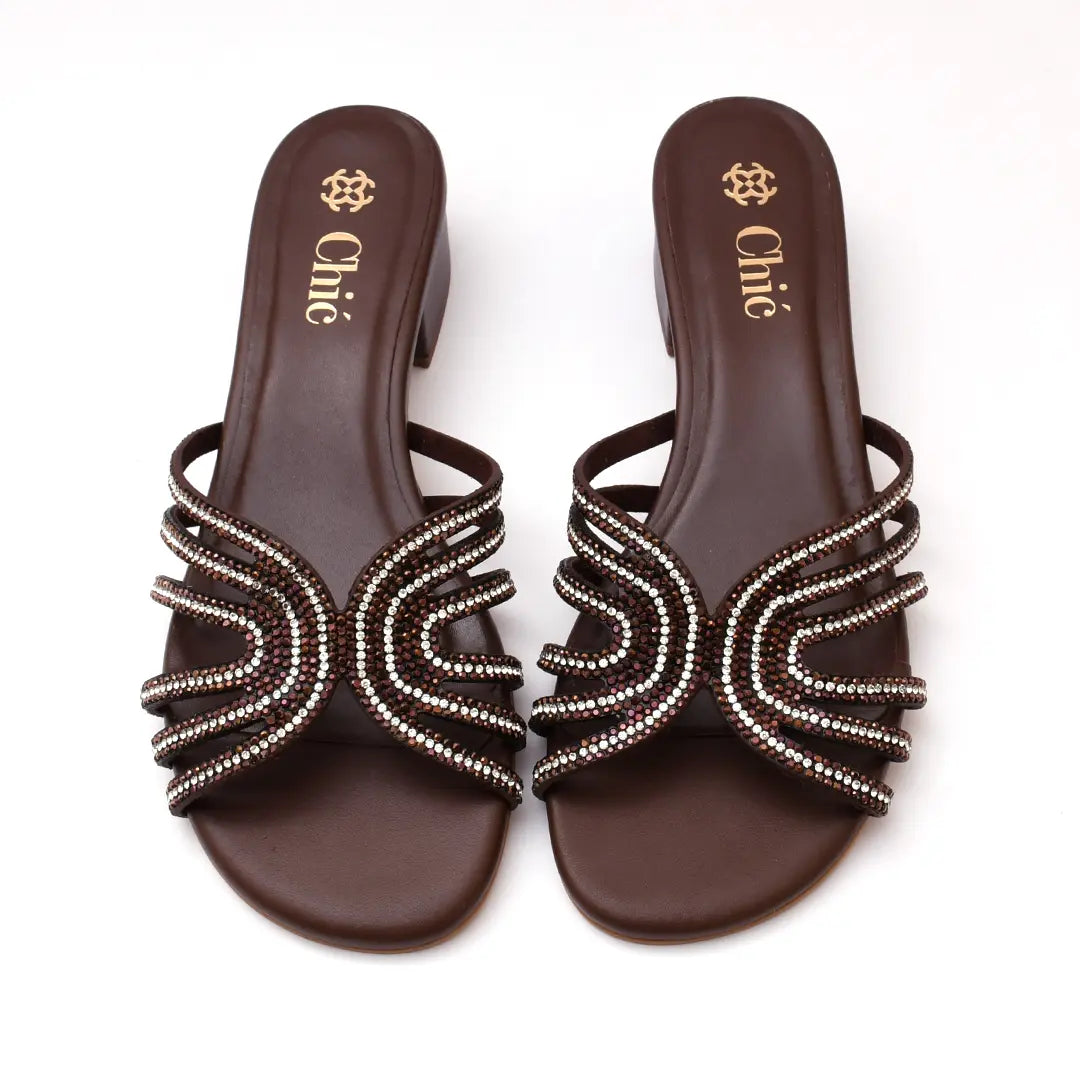 Crystal Embellished Block Heel Slipper