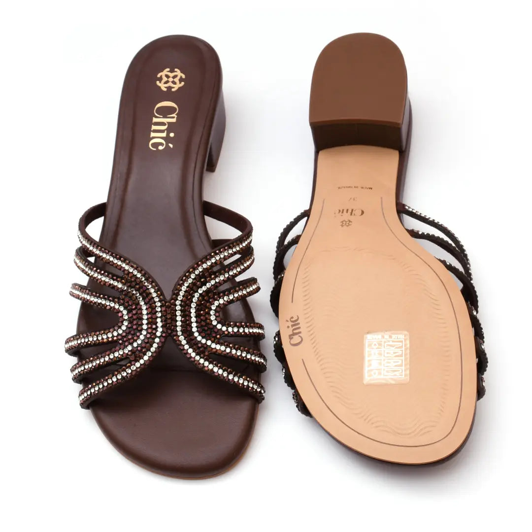 Crystal Embellished Block Heel Slipper