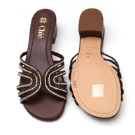 Crystal Embellished Block Heel Slipper