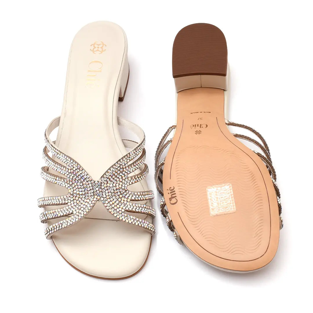 Crystal Embellished Block Heel Slipper