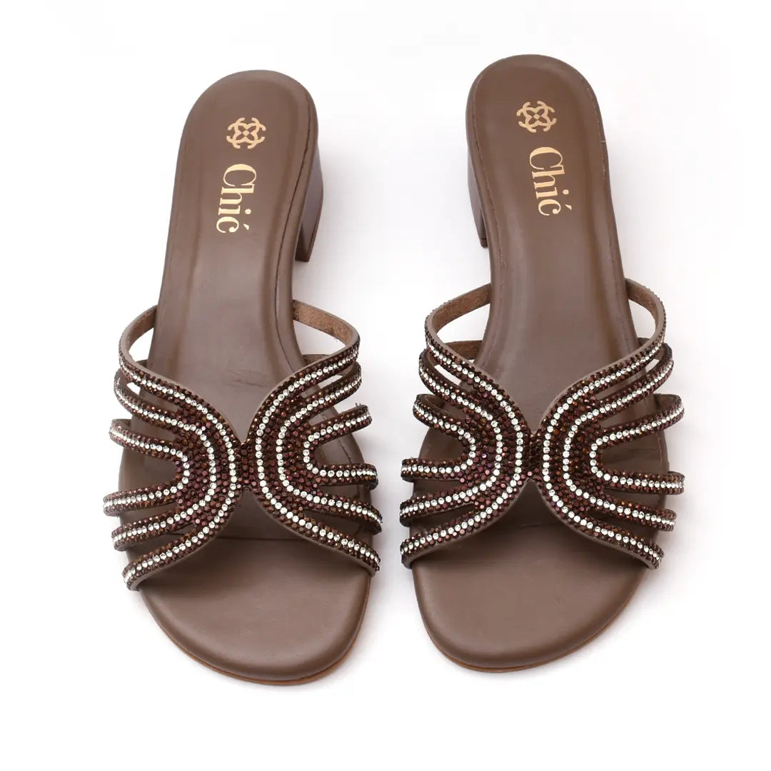 Crystal Embellished Block Heel Slipper