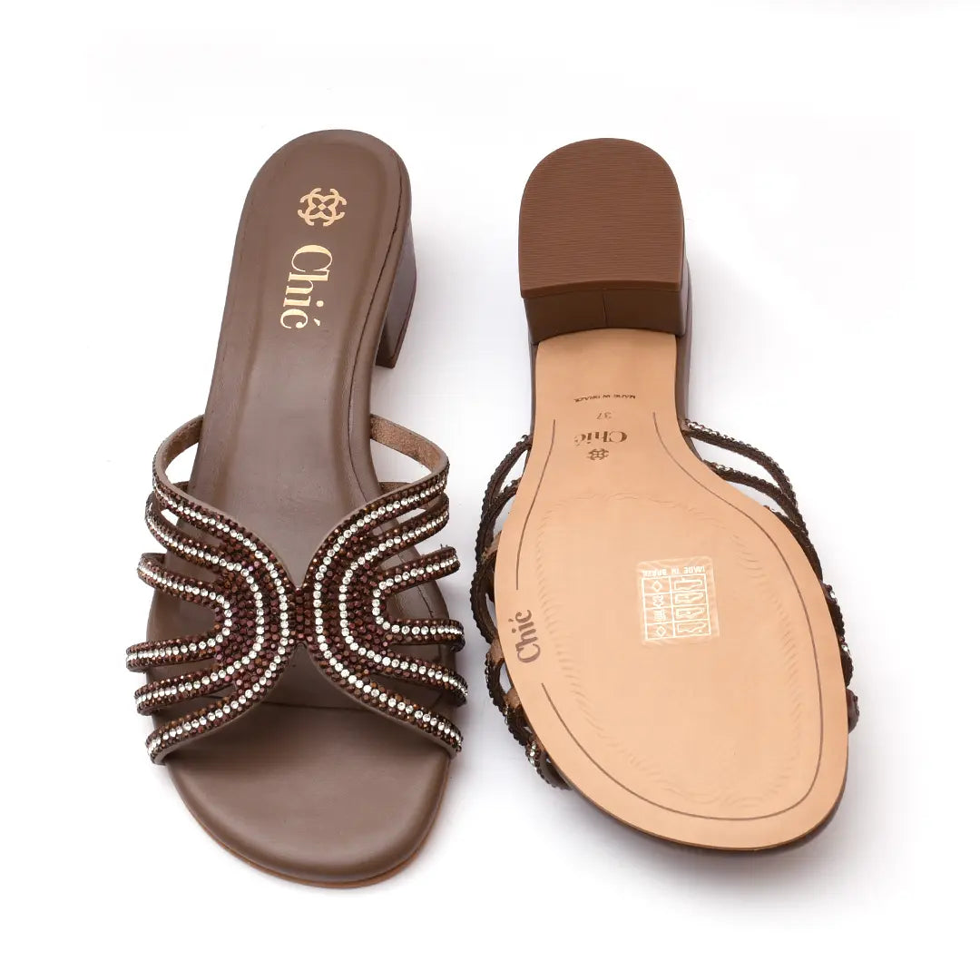 Crystal Embellished Block Heel Slipper