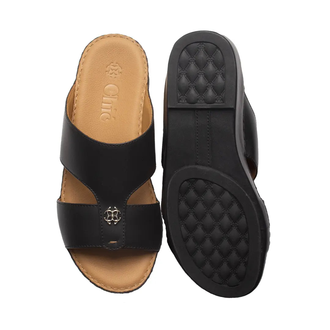 Men’s Genuine Leather Arabic Slippers with Signature Buckle