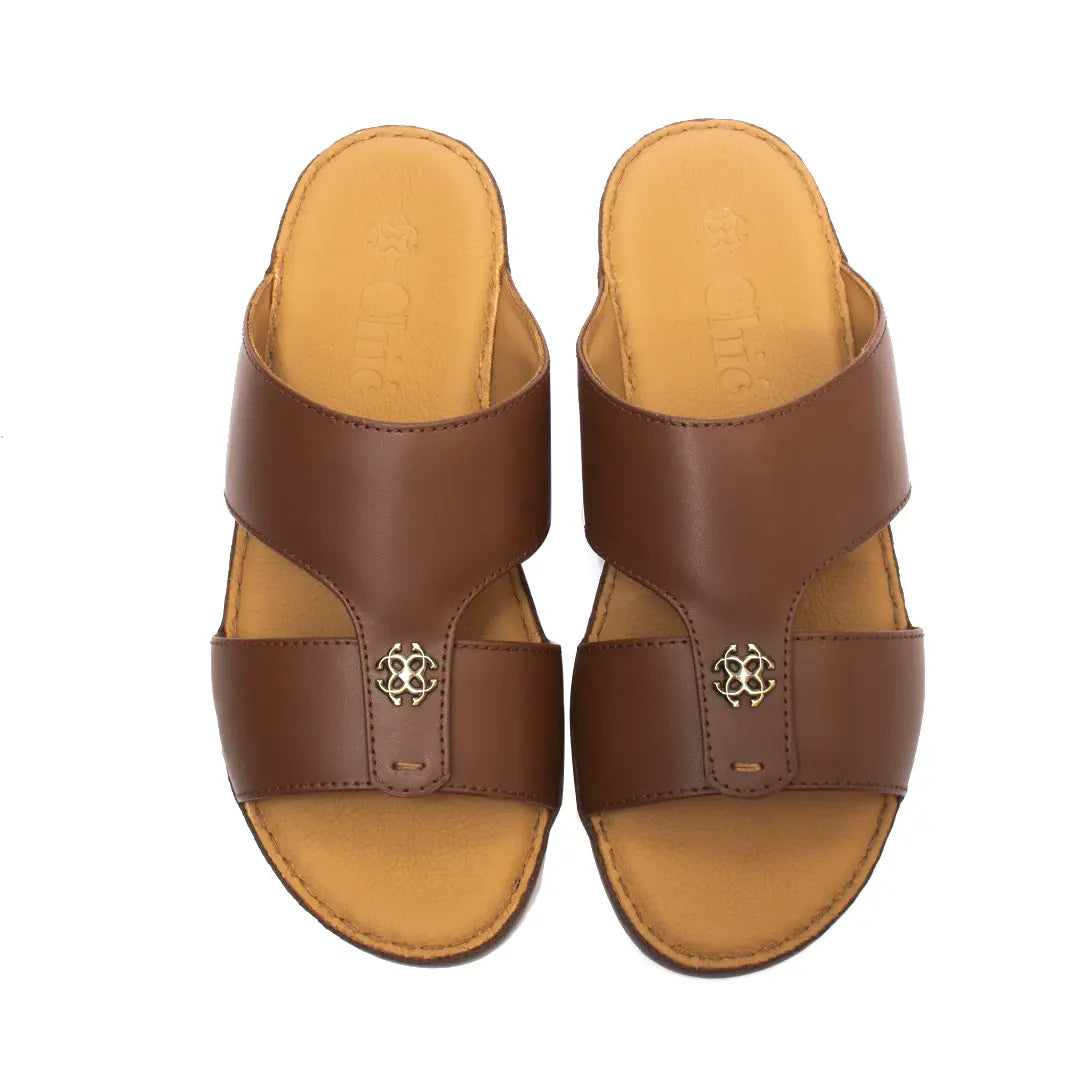Men’s Genuine Leather Arabic Slippers with Signature Buckle