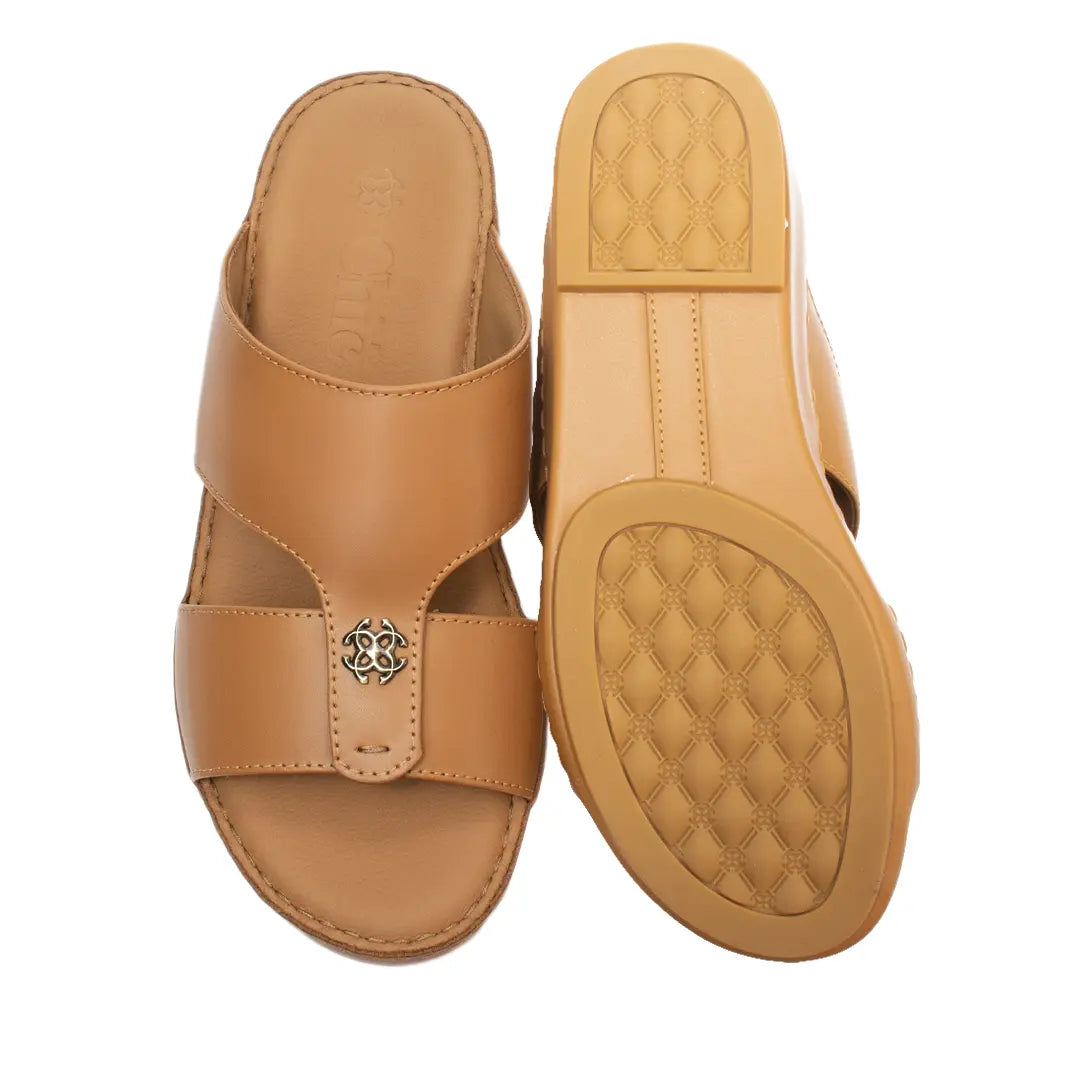 Men’s Genuine Leather Arabic Slippers with Signature Buckle