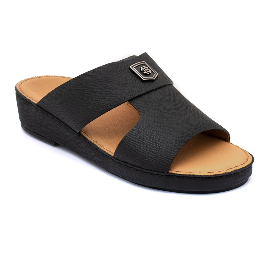 Genuine Saffiano Leather Arabic Slipper with Signature Shield Buckle