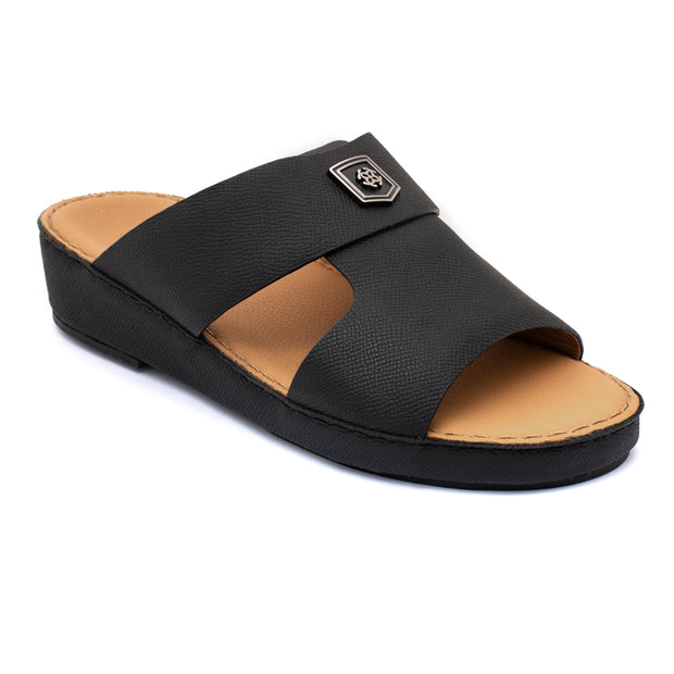 Genuine Saffiano Leather Arabic Slipper with Signature Shield Buckle