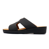 Genuine Saffiano Leather Arabic Slipper with Signature Shield Buckle
